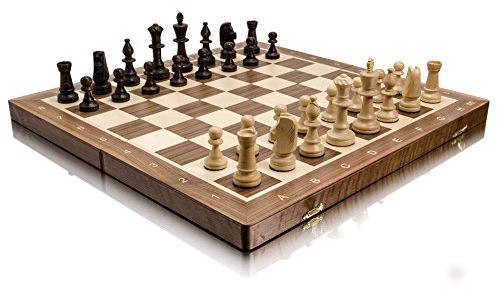 Schönes Tournament Schach Spiel Set NO. 5 | Master Of Chess | Edles Schachbrett Groß 48 x 48 cm | Walnussholz und Sykomore Schachspiel Holz Hochwertig - Staunton Chess Set für Alle