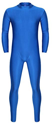 iEFiEL Herren Einteiler Bodysuit Ganzkörperanzug Langarm Jumpsuit Overall Tanz Trikot Ballettanzug Turnanzug mit Reißverschluss Blau M