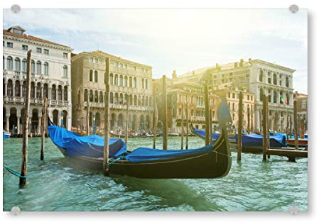 artboxONE Acrylglasbild 30x20 cm Städte Venedig Blaue Gondel Bild hinter Acrylglas - Bild Venedig Italien Venedig