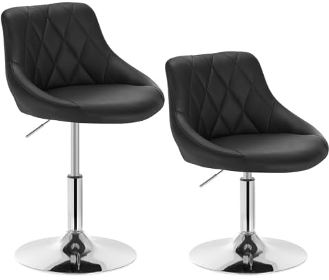 WOLTU Set di 2 Casa Sedia Alta per Cucina con Schienale in PU, senza Poggiapiedi, l'altezza può essere regolata tra 42-58 cm, Nero, BH241sz-2
