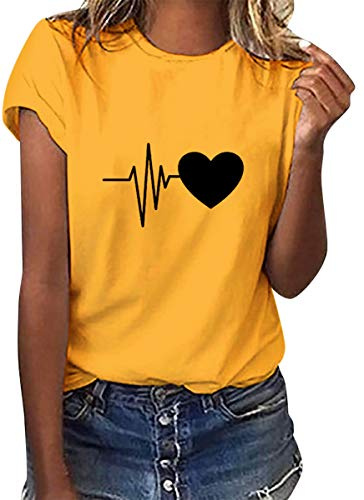 heekpek Maglietta Manica Corta Donna Amore Tshirt Cotone Maglietta Elegante Donna Casual T-Shirt Estiva con Girocollo Magliette Basic Estive Top