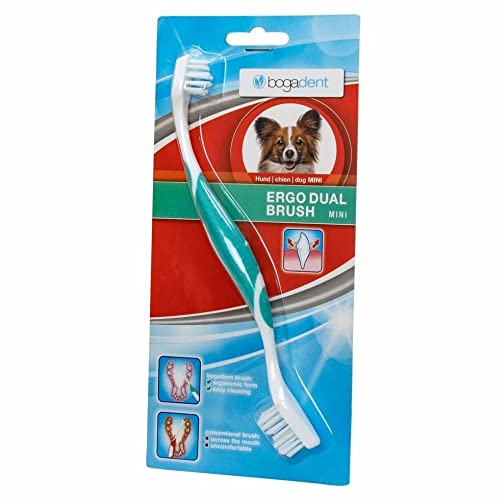 Bogadent bogar, UBO0719 Ergo Dual Brush Mini, Zahnbürste Hund, Hundezahnbürste mit 2 Bürstenköpfen, Hundezubehör für kleine Hunde, Zahnhygiene für Ihren Hund, Zahnsteinentferner Hund, 1 Packung