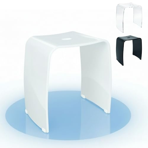 Libaro Meran Sgabello da Bagno – Sgabello per Doccia in Acrilico Bianco con Maniglia, Seduta Ergonomica, Piedini Antiscivolo e Design Moderno (Portata 180 kg)