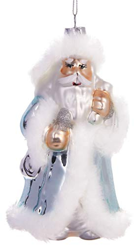 BRUBAKER Weißer Weihnachtsmann Silber - Handbemalte Weihnachtskugel | Mundgeblasener Christbaumschmuck aus Glas - Figuren Deko Anhänger Baumkugel - 15 cm