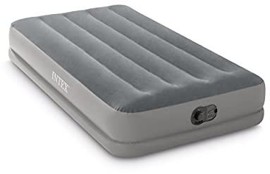 Intex Dura-Beam Standard Series Prestige Matelas Gonflable de Taille Moyenne avec Pompe à air Interne alimentée par USB Fastfill - Lit jumeau - Gris