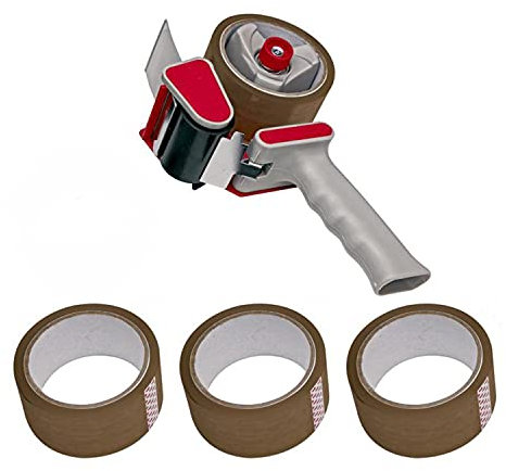 Paketbandabroller Set 5-teilig - Paketbandabroller + 4 Rollen Paketband 50mm breit ca. 66m lang braun