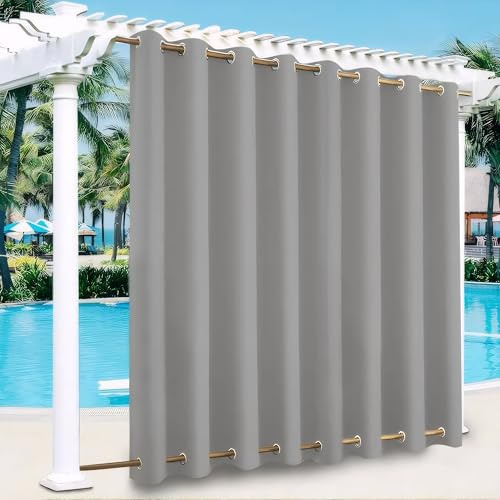 LiveGo Outdoor Vorhang Wetterfest Wasserdicht mit ösen,Outdoorvorhänge Gardinen für draußen Balkon terrasse Pavillon Aussen Outdoorvorhang Sonnenschutz Vorhänge Garten,Hellgrau,2 Stück|132x238cm(BxH)