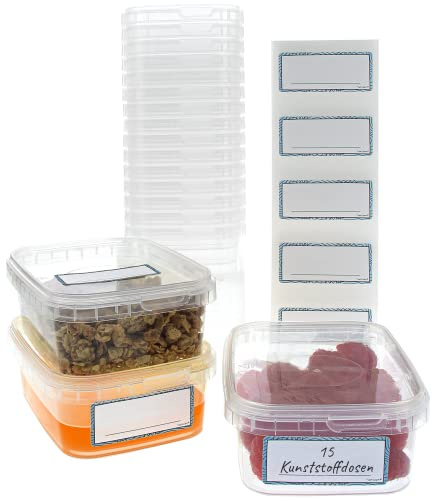 Marzoon 15 Stück Plastikdosen Set mit Deckel – Eckige, Transparente Kunststoffbehälter 275 ml Universaldosen – Feinkost & Saucen - Industriestandard - Aufbewahrungsdosen