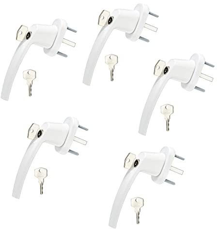SOTECH 5 piezas Manillas de ventana BRIS (151 x 28,5 x 62 mm) blancas con cerradura incl. 2 llaves dispositivo de cierre de aluminio para ventanas