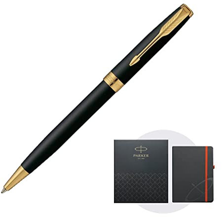 PARKER 1950876 NS Kugelschreiber Sonnet Matt Black GT Medium Point, auf Ölbasis, inklusive Original-Notizbuch, Geschenkbox-Set, authentisch importiert