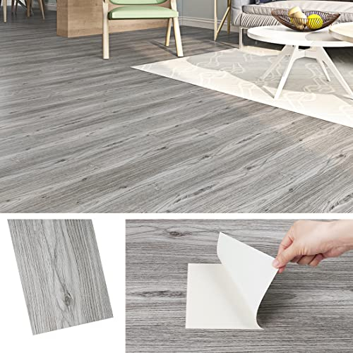 Livelynine Pavimento PVC Adesivo Effetto Legno Listoni 90x15CM Pavimenti PVC Adesivi Bagno Cucina Lavabile Grigio Rivestimento Parete Legno Interno Soggiorno Carta Adesiva Legno 4 Piastrelle