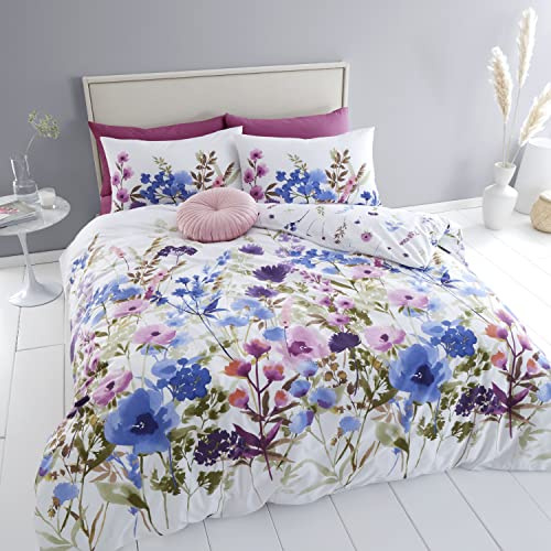 Catherine Lansfield Bedding - Set copripiumino king size, motivo floreale, con federe, colore: Rosa/Blu