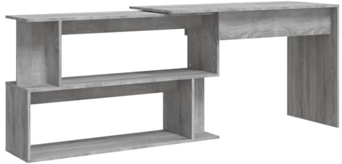 vidaXL Escritorio Esquina Madera contrachapada Gris Sonoma 200x50x76cm, Escritorio, Escritorio de computadora, Escritorio de pie