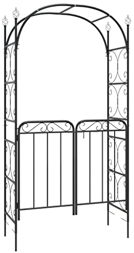 vidaXL Arche de jardin avec portail - Arche de rosiers - Arche de jardin - Arche de jardin - Arche de jardin - Arche en métal - Résistant aux intempéries - Noir - 108 x 45 x 235 cm