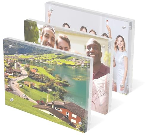 VIDETOL 7x5 Inch Acrylic Photo Frame Set of 3, Clear Double Sided Magnetic Picture Frame, Desktop Frameless Picture Frames for Display Photos and Pictures