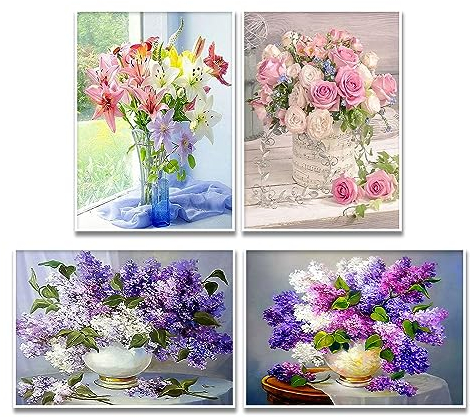 DCIDBEI Peinture diamant fleurs roses et lys 30x40 cm violet kit