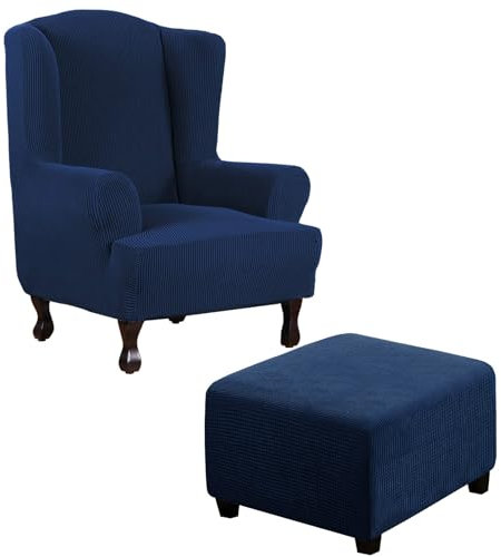Thdsubb Ohrensessel Überzug Sesselbezug Sessel Sessel-Überwürfe Tiger Stuhlbezug Ottomane Schonbezug Hockerüberzug Husse Für Fußhocker (Dunkelblau,Ohrensessel+Quadrat L)