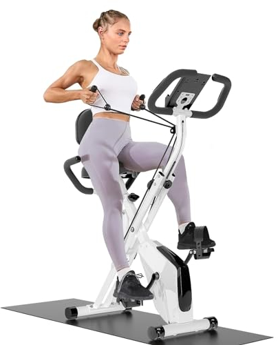 Dskeuzeew Foldable Exercise Bike, Exercise Bike With Heart Rate Sensors, Adjustable Fitness Bike With LCD - Foldable Stationary Fitness Bicycle for Indoor Cycling, 150KG Capacity (White)