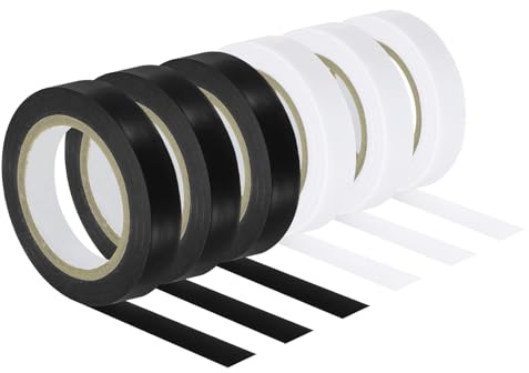 PATIKIL 32.8Ft Poignée Finition Ruban Adhésif, 6 Paquet PVC Raquette Finition Rubans Raquette Accessoires Collant Joint pour Tennis Badminton, Noir Blanc