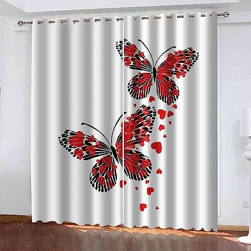3D Schattierung Vorhänge - Einfacher Roter Schmetterling Gardinenschal Vorhang Für Wohnzimmer Schlafzimmer Schlaufenschal Isolierung Lärmminderung M