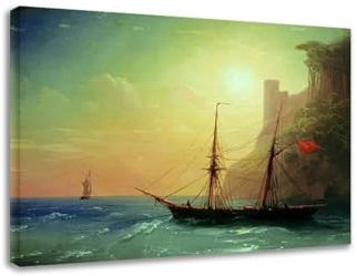 TNGHHSGA „Die Küste“ von Ivan Aivazovsky Berühmte Gemälde Druck auf Leinwand Reproduktionen von Ölgemälden Meeres landschaft Wandkunst für Wohnzimmer 80 x 104 cm gerahmt