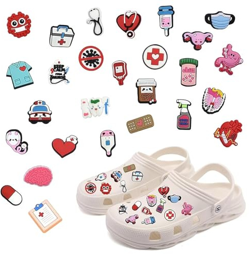 HJSSAA 27er Set Schuh Charms für Clogs und Gartenclogs, Krankenschwester Zubehör Dekoration, Lustige Schuhstecker für Mediziner Ärzte und Klinikpersonal