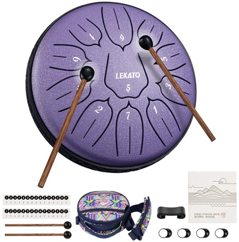 Zungentrommel Steel Tongue Drum(6 Zoll, 11 Noten in D) LEKATO Handpan Stahlzungentrommel mit Trommeltasche für Meditation Yoga Klangheilung, Balmy Hank Tank Drum Geschenke für Anfänger(Lavendel)