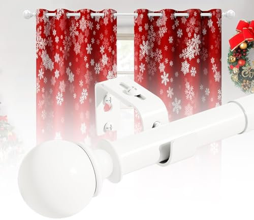 Barras De Cortinas Habitación Barra De Cortinas Salon Palo De Cortina，Barras De Cortina Con Soportes Decorativa Para Dormitorio Sala De Estar Comedor Oficina 70-143 Cm Bola Blanco