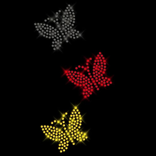 Glitzerdeals Bügelbilder Karneval Strass Schmetterlinge schwarz rot gold EM Fussball Aufbügler für Textilien Handball Bügelmotiv Strass Bügelbild Nationalmannschaft