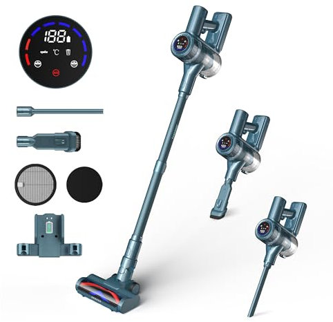 HAIMEEC Cordless Vacuum Cleaner, HEPA filtration, 120,000 RPM Motor, Max 50 Mins Runtime, Lightweight, Touch Screen, Rechargeable Lithium Battery, Anti Hair Wrap, LED Headlights for Carpet/Hard Floor