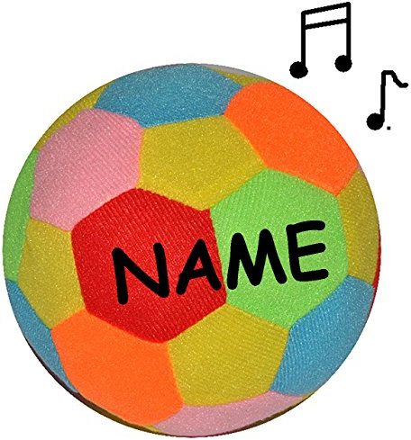 alles-meine.de GmbH großer bunter Softball/Stoffball - mit Rassel - lustiger bunter Ball - incl. Name - Ø 14 cm - Veloursball - Rasselball - Fitnessball Knautsch/Stressba..