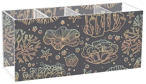 FRODOTGV Schwarzer und goldener Acryl-Stifthalter für den Schreibtisch, 4 Fächer, transparenter Marker-Organizer, Kunststoff, Make-up-Pinselhalter, Organizer für Schule, Schulbedarf