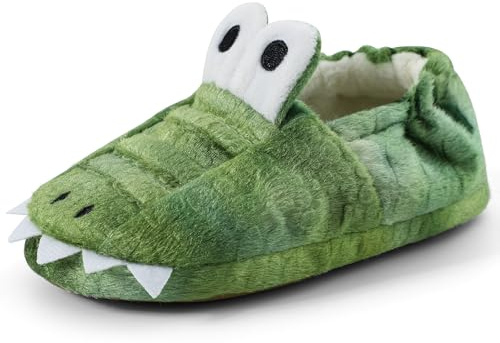 LACOFIA Chausson Animaux Enfant Pantoufles Hiver en Peluche Chaussures de Maison Antidérapantes Crocodile 24/25