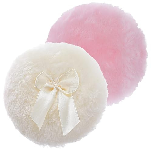 Large Fluffy Powder Puff, 4 Inch Ultra Soft Washable Reusable Velour Face Body Powder Puff Loose Powder Puffs Wet Dry Makeup Tool (Pink&Yellow), 2.0 Count