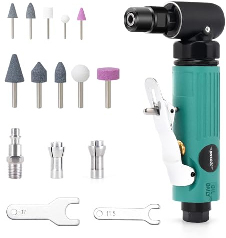 DOTOOL Meuleuse pneumatique à angle droit, meuleuse pneumatique à 90 degrés avec pinces de 6,35 mm et 0,3 cm pour meulage, polissage, coupe et plus encore