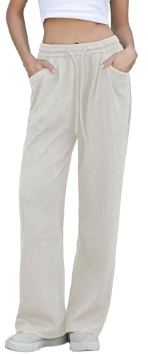 MGizo DtiSpectrum Pantalon de Survêtement Droit à Jambe Large pour Femme - Pantalon de Jogging Taille Haute Élastique avec Poches, Pantalon de Détente Léger