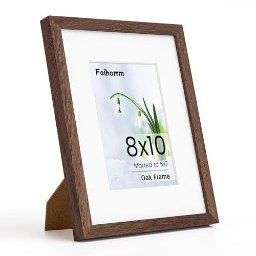 8x10 Photo Frame, Solid Oak Wood 8x10 inch Walnut Photo Frame for Home & Wall Decor, 8x10 Picture Frame with Mount for 5x7 Inch with Tempered Real Glass, Tabletop & Wall Mounting Display
