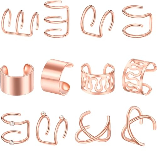 craspire 12 Stück Haarschmuck In Roségold Zopf Loc Schmuck Zopfperlen Haarmanschetten Aus Metall Charms Ringe Clips Haarzöpfe Dekoration Für Frauen Party Musikfestival Durchbrochene Geometrie
