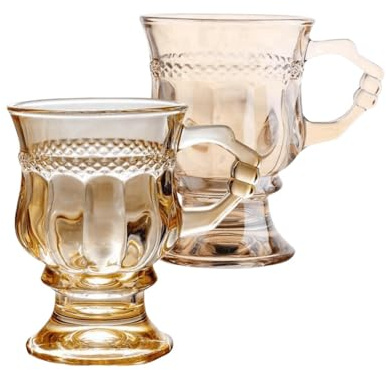 Tazze da caffè irlandesi vintage, in vetro trasparente con manico, base con piedistallo, resistente al calore, tazze resistenti per cioccolata calda, tè, caffè (beige, 2pcs)