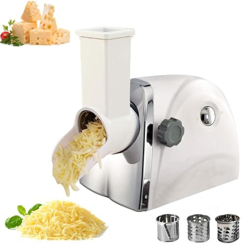 Rallador de queso comercial,trituradora de queso rotativa eléctrica de 300 W,molinillo de queso con 3 cuchillas giratorias de acero inoxidable,500 g/min for rallador de patatas, rebanador de verduras