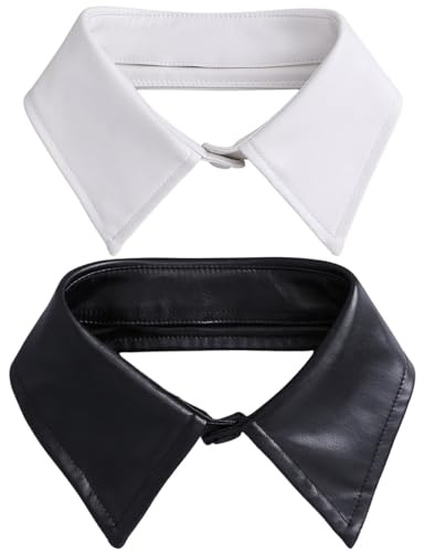 Rayson 2 Pièces Faux Col Femme Claudine Amovible Faux Collier Décoratif de Chemise pour Pulls et Robes Décoration Chic et Elegant(Collier en Cuir Blanc&Noir, Taille Unique)