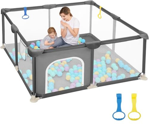 Dripex Laufstall Baby 124x124cm, Laufgitter Baby, Laufstall mit atmungsaktivem Netz, Laufgitter 210D Oxford Gewebe, Playpen, kinderlaufstall, Dunkelgrau