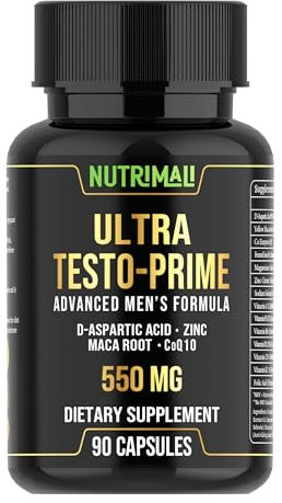NutriMali Ultra Test Prime – Zinc, Maca, Selenium, CoQ10, D-Aspartic Acid, Magnesium | 90 Vegan Capsules | Energy, Stamina | Test Supplements for Men | High Strength Gym Supplement