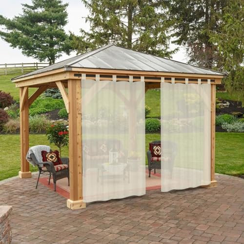 BTTO Tende per esterni, set di 2 tende in lino con zampe, impermeabili, trasparenti, per interni ed esterni, decorazione per giardino, patio, casa, L132 x H213 cm, beige