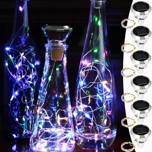 6 Pack Solar Bottle Lights with Cork, Solar Fairy Lights for Outside Waterproof, 2M 20 Led Wine Bottle Lights for Wedding Garden Pathway Outdoor Decorations