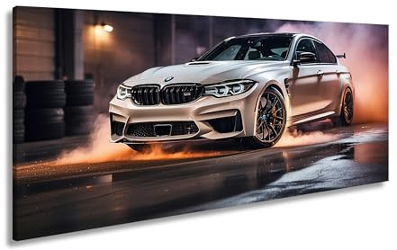 Leinwandbild Rauch und Power – ein BMW entfesselt pure Drift-Energie. Panorama 100x50cm XXL Kunstdruck Bild auf Keilrahmen/Wandbild/Wohnzimmer Dekoration