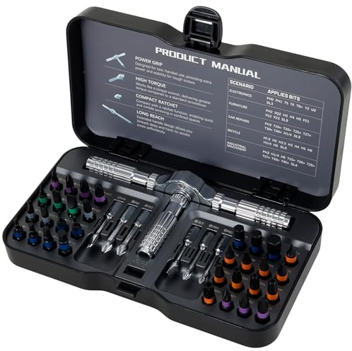 40-in-1 Magnetic Ratchet Screwdriver Set, S2 Steel Bits, Multi-Form Ergonomic Handle, Flexible Shaft, Compact Repair Tool Kit for Furniture, Electronics, Bicycles – Black