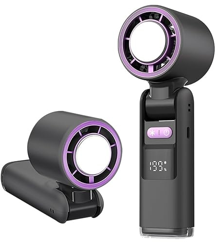 Mini Ventilateur Climatiseur Portable,Pliable Ventilateur Avec écran LED Fonction de refroidissement,1-199 vitesses de Vent 5000mAh Turbo Ventilateurs de Cou Pour Le Plein Air, Le Camping,Bureaux-Gris