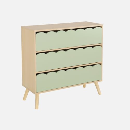 sweeek - Commode Enfant décor Bois Vert 3 tiroirs. Pieds Bois de pin - 80 x 30 x 79 cm - Azur