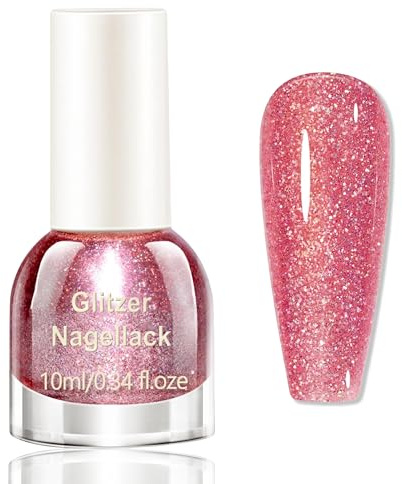 MEITREND Rosa Glitter Nagellack – Snabbtorkande Och Långvarigt Vattenbaserat Nagellack För Gör-Det-Själv Nageldesign, Ingen UV-Lampa För Nagelkonst Gör-Det-Själv Nagelkonst Manikyr Hemma, Färglack